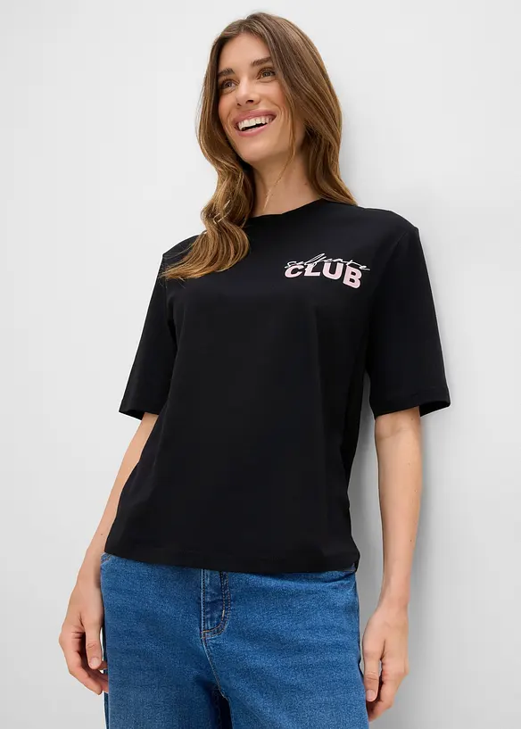 T-Shirt aus reiner Bio-Baumwolle in schwarz von vorne (im Anschnitt) - bonprix