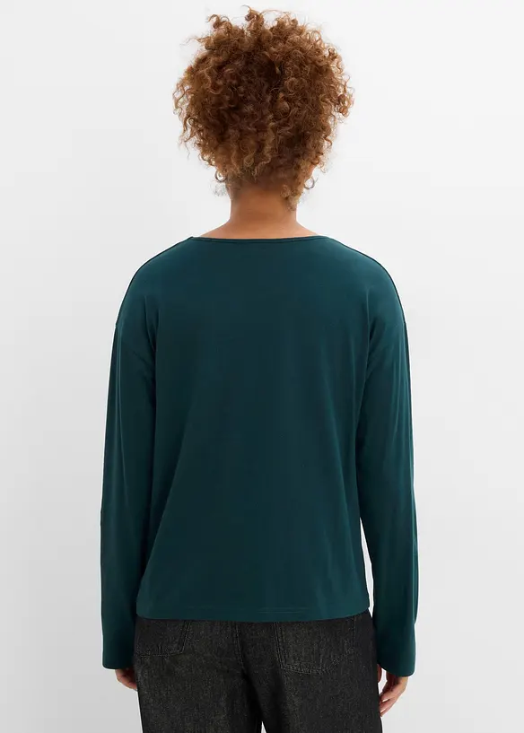Langarmshirt aus reiner Bio-Baumwolle in grün von hinten (im Anschnitt) - bonprix