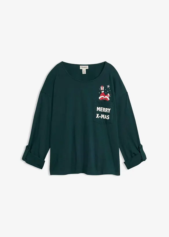 Langarmshirt aus reiner Bio-Baumwolle in grün von vorne - bonprix