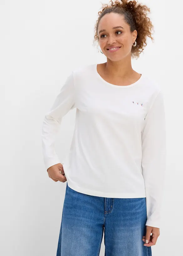Langarmshirt aus purer Bio-Baumwolle in weiß von vorne (im Anschnitt) - bonprix