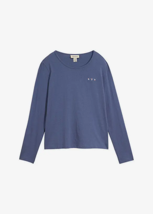 Langarmshirt aus purer Bio-Baumwolle in blau von vorne - bonprix