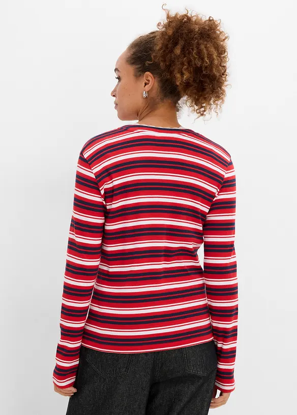 Langarmshirt mit Spitzenbesatz aus reiner Baumwolle in blau von hinten (im Anschnitt) - bonprix