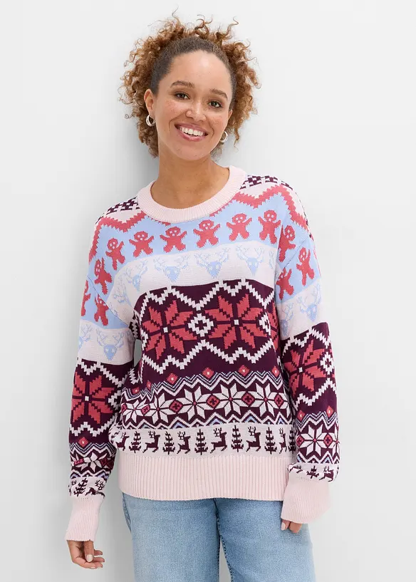 Pullover aus Baumwoll-Mix in blau von vorne (im Anschnitt) - bonprix