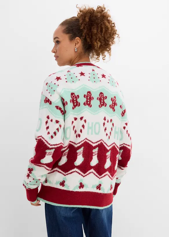 Weihnachtliche Strickjacke in rot von hinten (im Anschnitt) - bonprix
