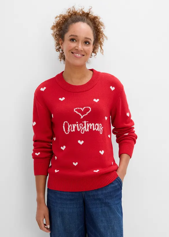Feinstrickpullover aus Baumwoll-Mix in rot von vorne (im Anschnitt) - bonprix