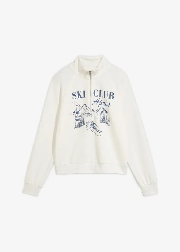 Troyer-Sweatshirt aus Scuba in weiß von vorne - bonprix