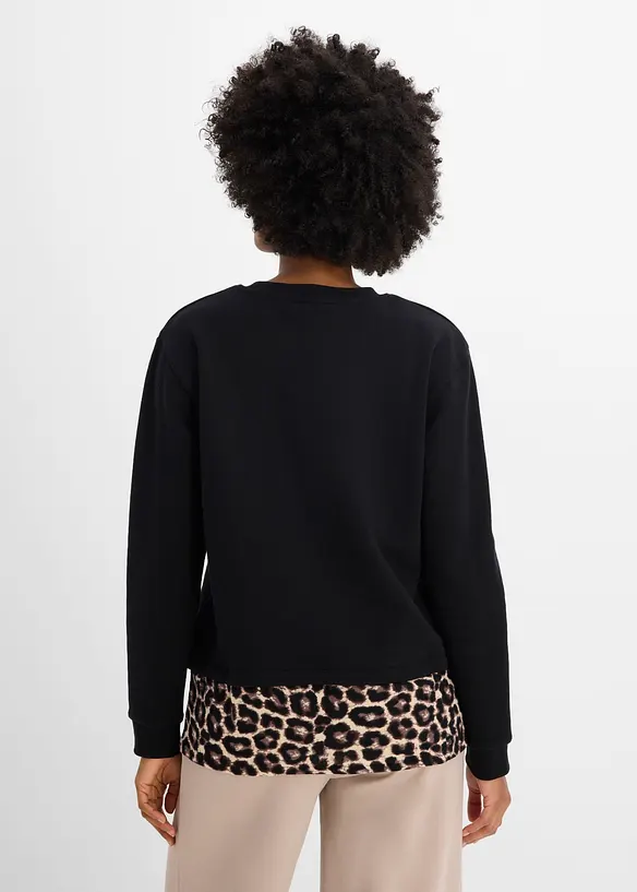 Sweatshirt mit Leo-Besatz in schwarz von hinten (im Anschnitt) - bonprix Sweatshirt mit Leo-Besatz in schwarz von hinten (im Anschnitt) - bonprix