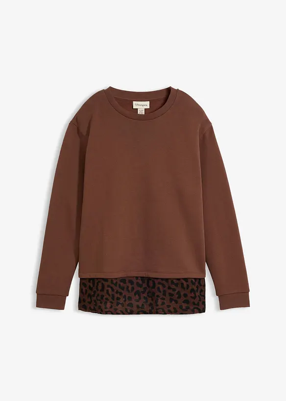 Sweatshirt mit Leo-Besatz in braun von vorne - bonprix Sweatshirt mit Leo-Besatz in braun von vorne - bonprix