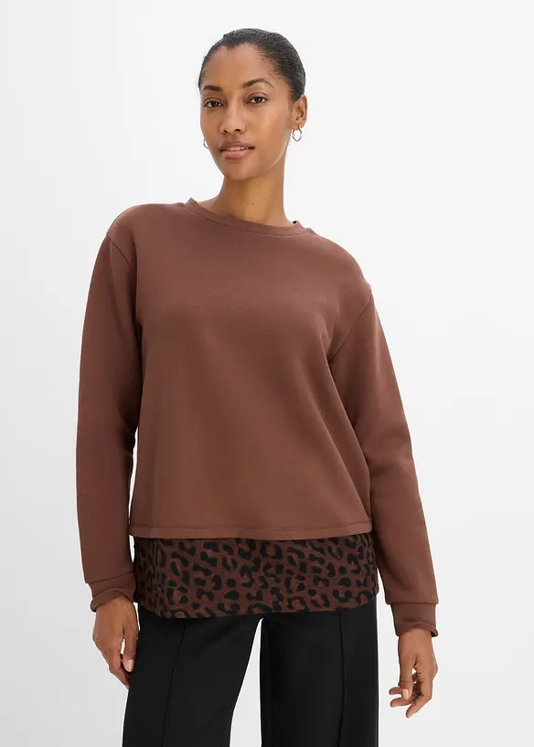 Sweatshirt mit Leo-Besatz in braun von vorne (im Anschnitt) - bonprix Sweatshirt mit Leo-Besatz in braun von vorne (im Anschnitt) - bonprix
