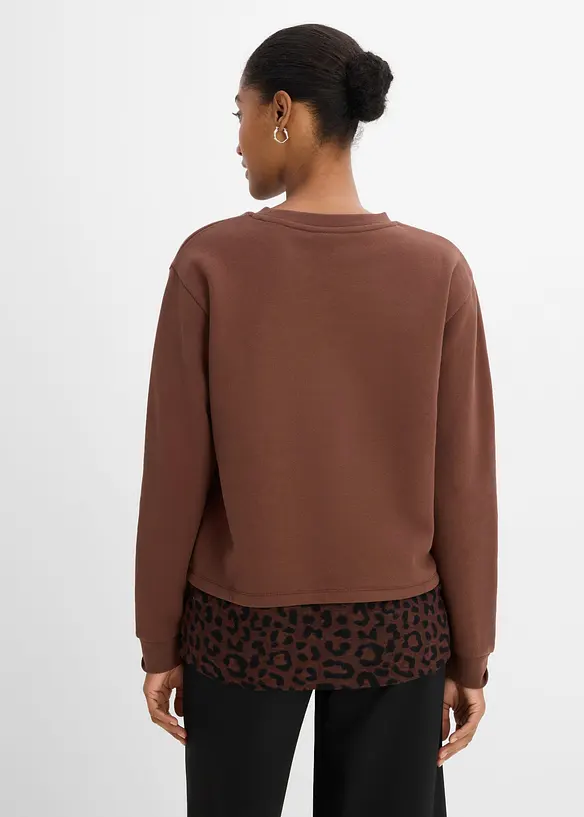Sweatshirt mit Leo-Besatz in braun von hinten (im Anschnitt) - bonprix Sweatshirt mit Leo-Besatz in braun von hinten (im Anschnitt) - bonprix