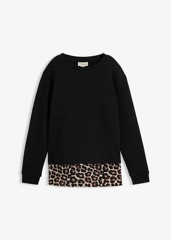 Sweatshirt mit Leo-Besatz in schwarz von vorne - bonprix Sweatshirt mit Leo-Besatz in schwarz von vorne - bonprix