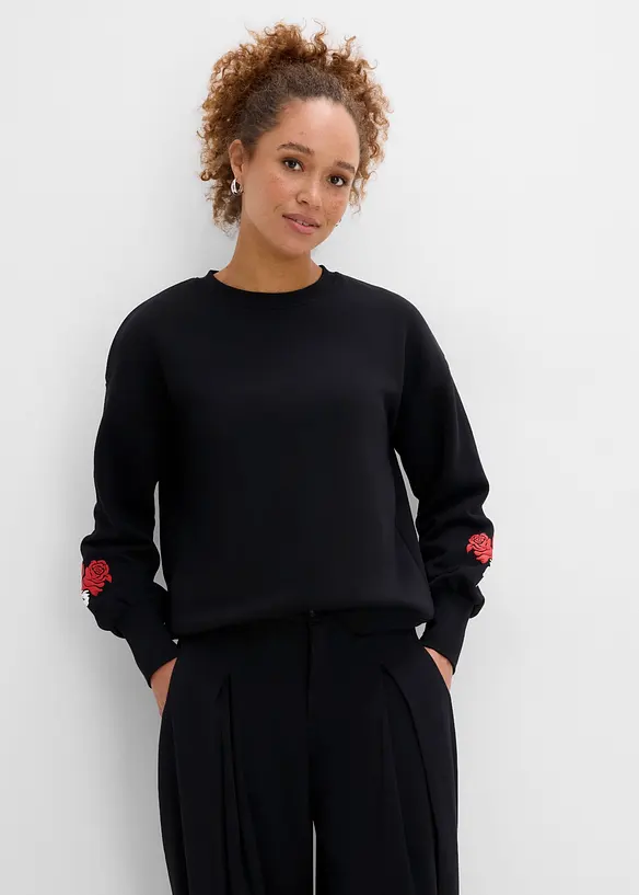 Sweatshirt aus Baumwoll-Mix in schwarz von vorne (im Anschnitt) - bonprix