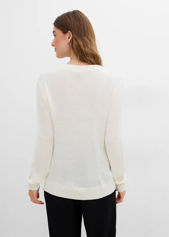 Pullover mit Weihnachtsmotiv in weiß von hinten (im Anschnitt) - bonprix