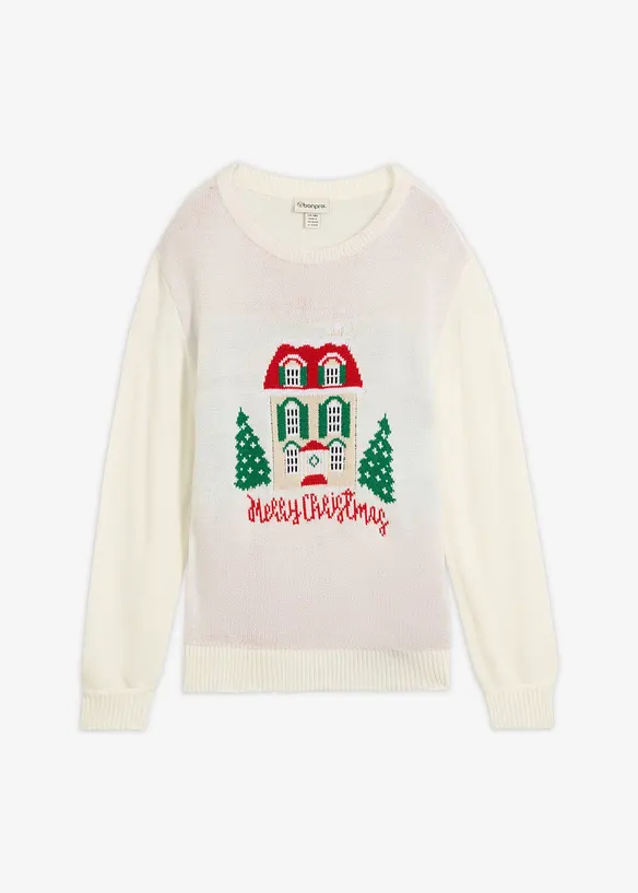 Pullover mit Weihnachtsmotiv in weiß von vorne - bonprix