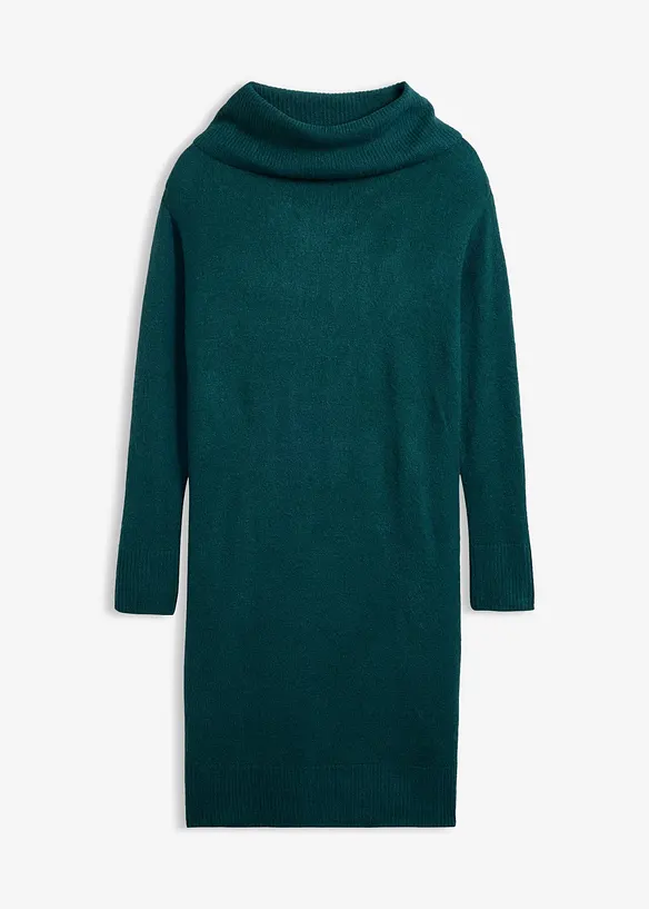 Oversize-Strickkleid mit Rollkragen in petrol von vorne - bonprix