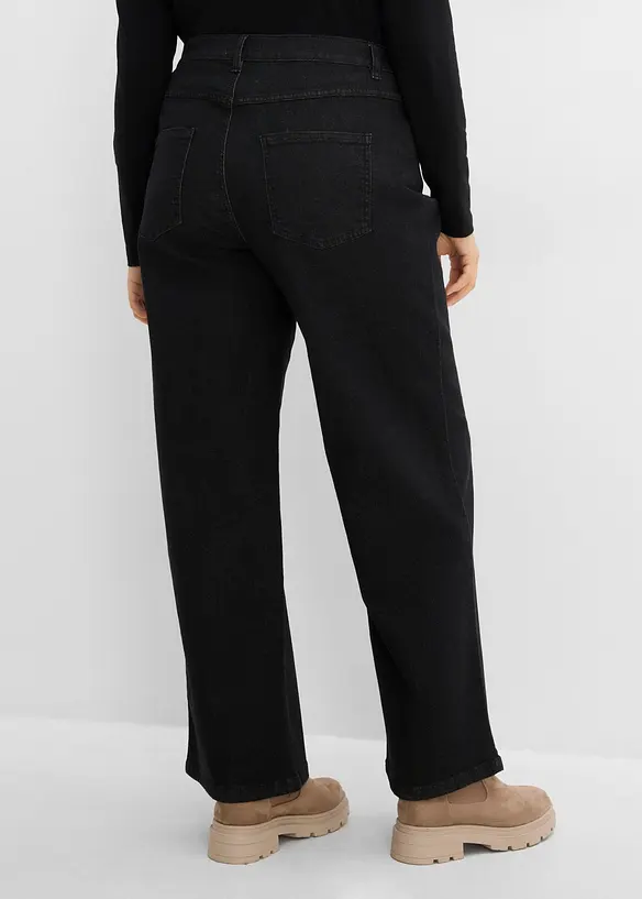 Wide-Leg-Jeans, High Waist mit Nietenbesatz in schwarz von hinten - bonprix
