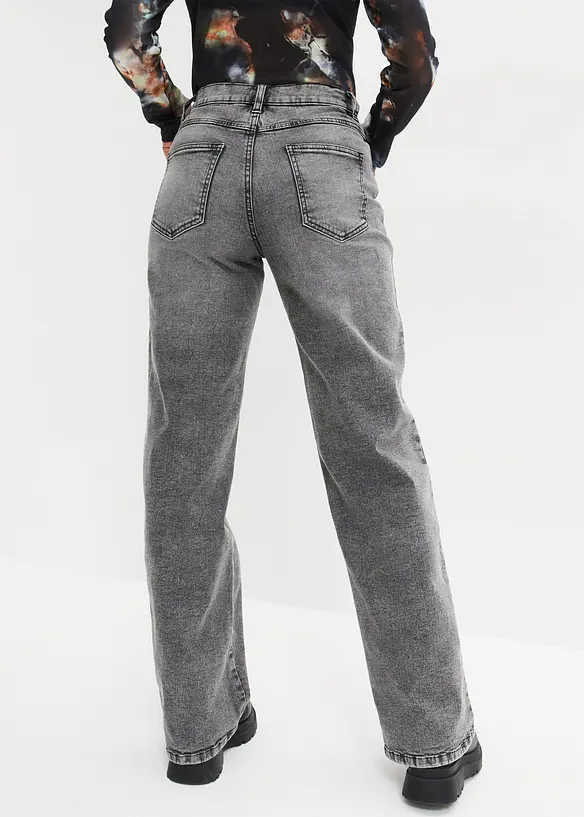Wide-Leg-Jeans, High Waist mit Nietenbesatz in grau von hinten - bonprix