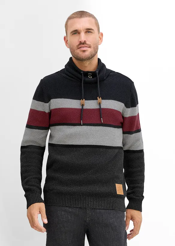 Grobstrick-Pullover aus reiner Baumwolle in schwarz von vorne (im Anschnitt) - bonprix