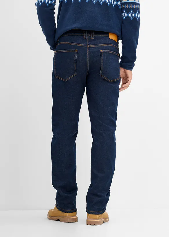 Thermo Classic-Fit-Jeans mit wärmendem Fleecefutter, Straight in blau von hinten - bonprix