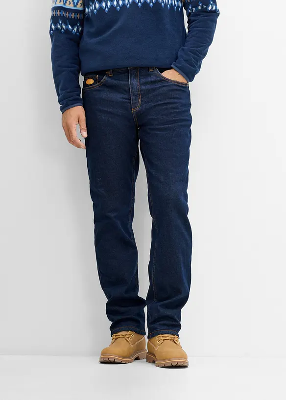 Thermo Classic-Fit-Jeans mit wärmendem Fleecefutter, Straight in blau von vorne - bonprix