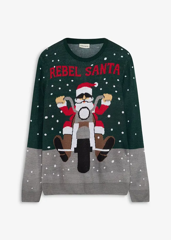 Pullover mit Weihnachtsmotiv in grün von vorne - bonprix
