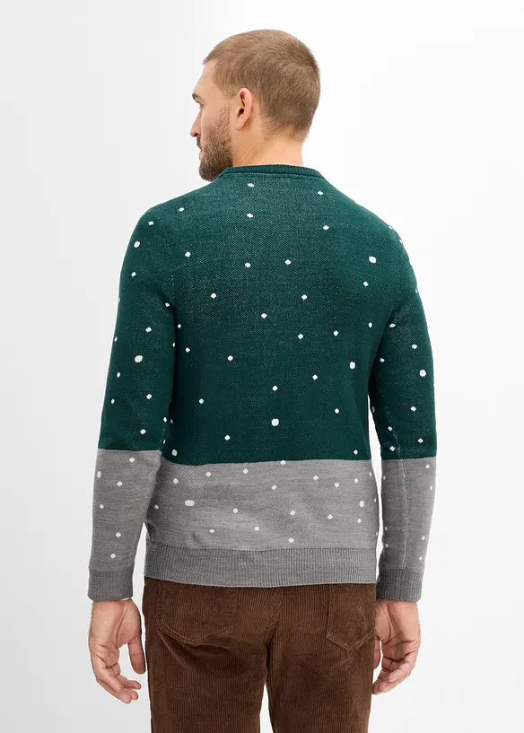 Pullover mit Weihnachtsmotiv in grün von hinten (im Anschnitt) - bonprix