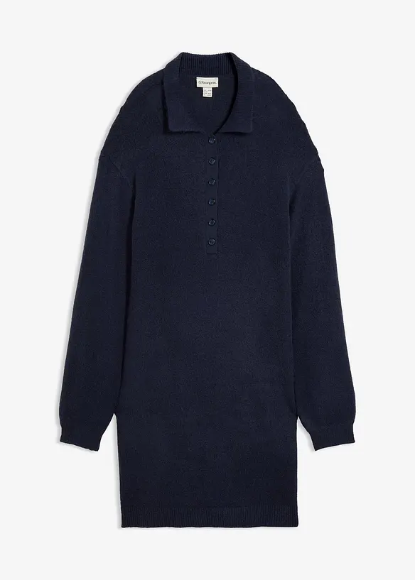 Kurzes Strickkleid mit Knopfleiste in blau von vorne - bonprix Kurzes Strickkleid mit Knopfleiste in blau von vorne - bonprix