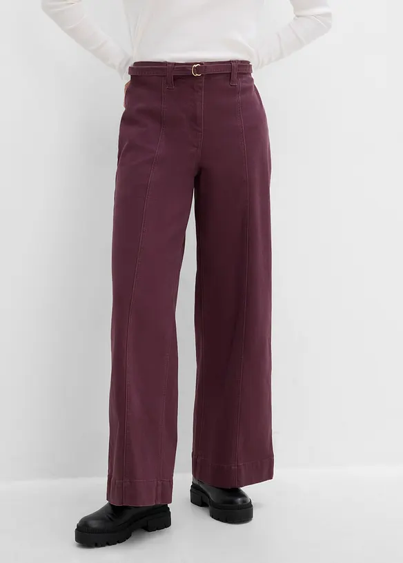 Twillhose aus elastischem Baumwoll-Mix (Doppelpack 2-tlg. Set) in lila von vorne - bonprix