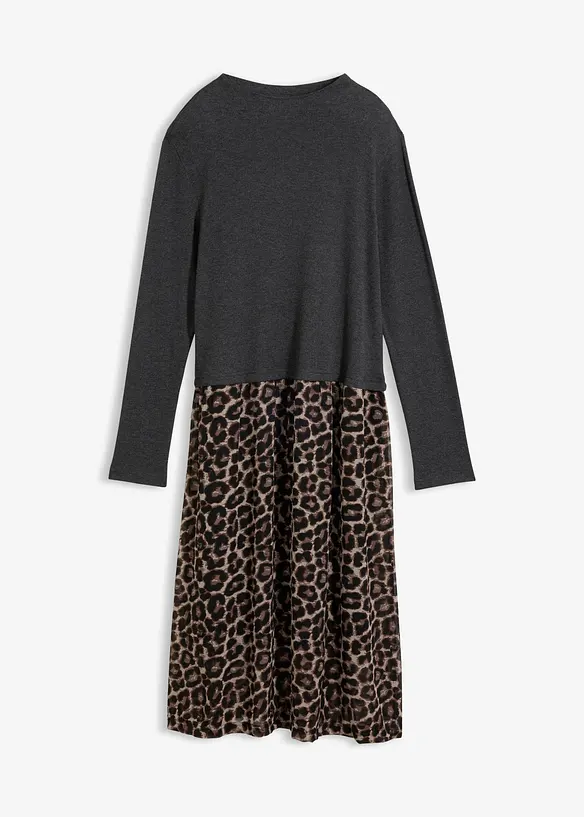 Shirtkleid im Materialmix mit reiner Baumwolle in grau von vorne - bonprix