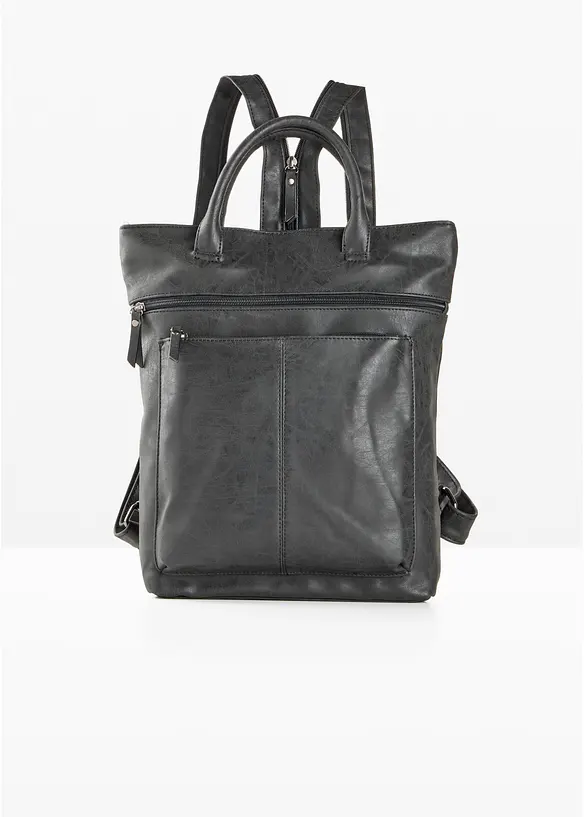 Rucksack mit Außentaschen in schwarz von vorne - bonprix