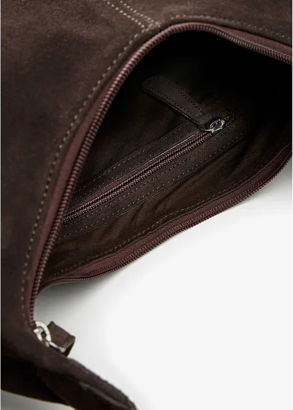 Shopper aus Veloursleder in braun geöffnet - bonprix