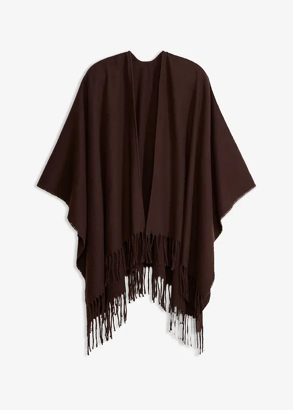 Poncho mit Fransen in braun von vorne - bonprix