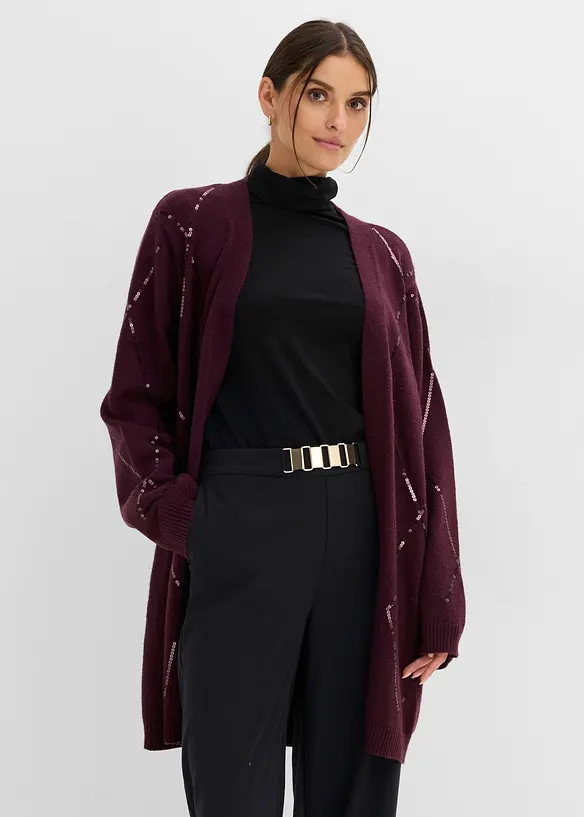 Longstrickjacke mit Pailletten in rot von vorne (im Anschnitt) - bonprix