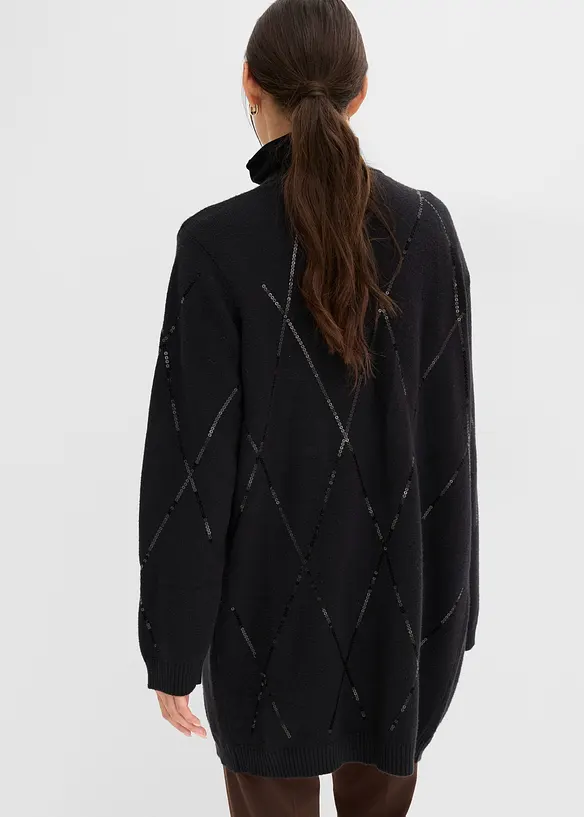 Longstrickjacke mit Pailletten in schwarz von hinten (im Anschnitt) - bonprix