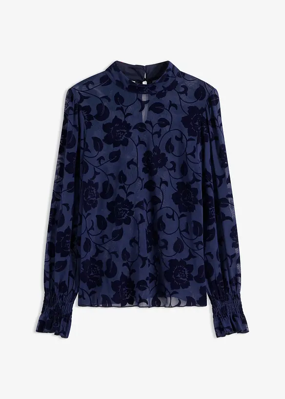 transparentes Langarmshirt mit Flockprint in blau von vorne - bonprix transparentes Langarmshirt mit Flockprint in blau von vorne - bonprix