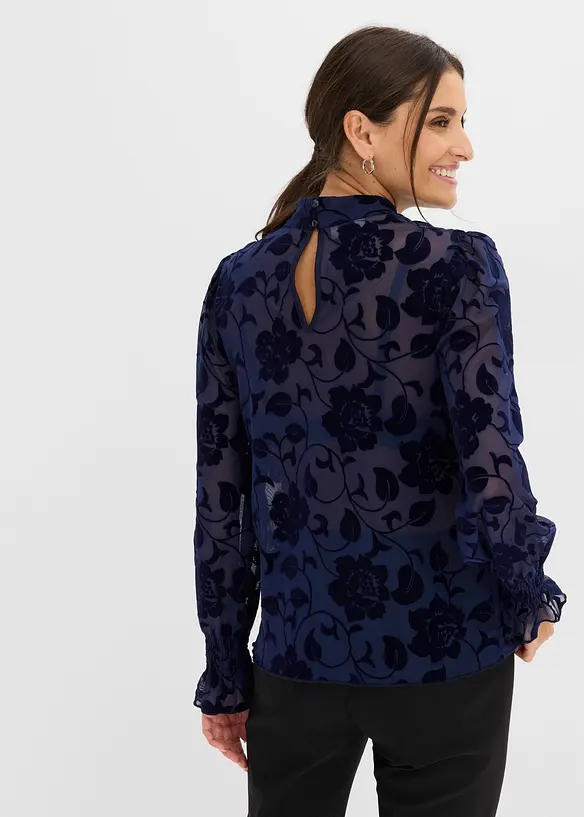 transparentes Langarmshirt mit Flockprint in blau von hinten (im Anschnitt) - bonprix transparentes Langarmshirt mit Flockprint in blau von hinten (im Anschnitt) - bonprix