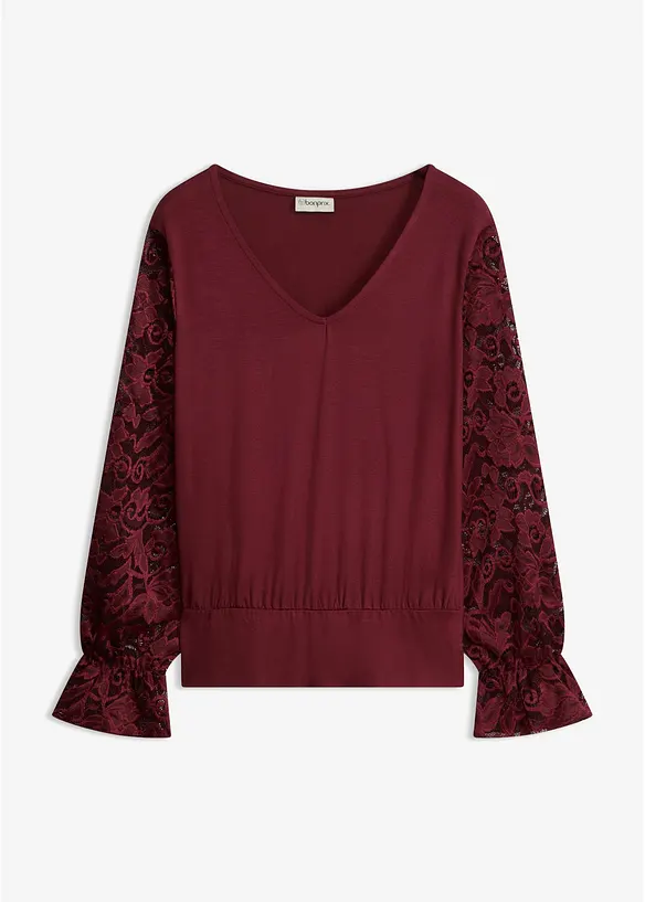 Langarmshirt mit Spitze in rot von vorne - bonprix
