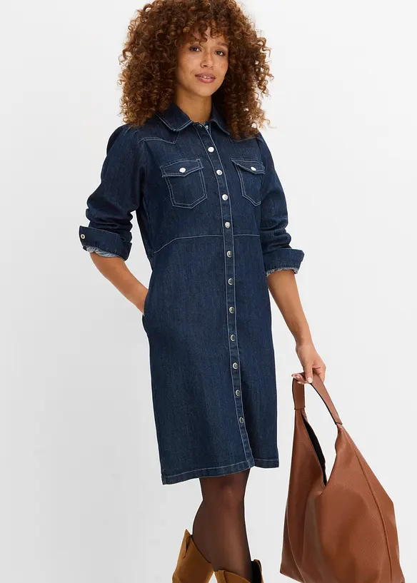 Kurzes Jeanskleid in blau von vorne (Totalaufnahme) - bonprix