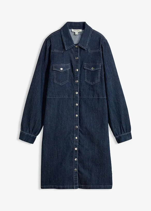 Kurzes Jeanskleid in blau von vorne - bonprix