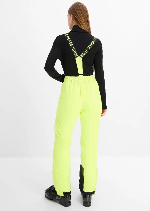 wasserdichte Ski-Funktions-Thermohose mit abnehmbaren Trägern in gelb von hinten - bonprix