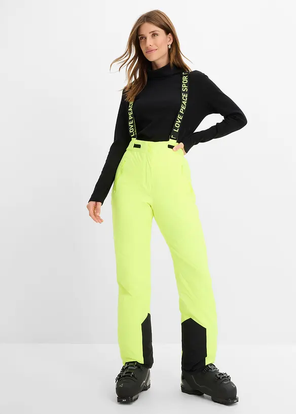 wasserdichte Ski-Funktions-Thermohose mit abnehmbaren Trägern in gelb von vorne - bonprix