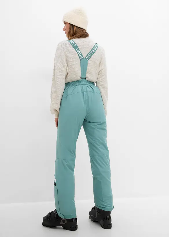 Ski Funktions-Thermohose mit abnehmbaren Trägern, wasserdicht in grün von hinten - bonprix Ski Funktions-Thermohose mit abnehmbaren Trägern, wasserdicht in grün von hinten - bonprix