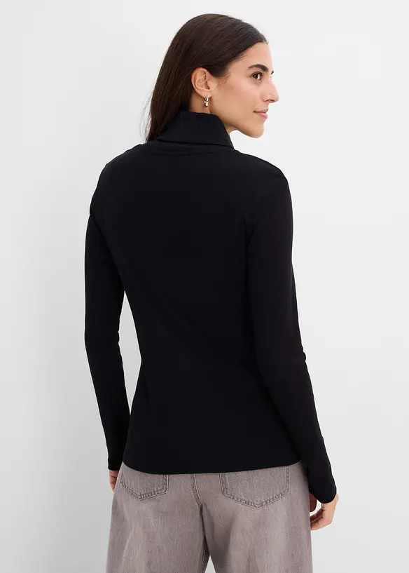 Rollkragenshirt aus reiner Baumwolle in schwarz von hinten (im Anschnitt) - bonprix Rollkragenshirt aus reiner Baumwolle in schwarz von hinten (im Anschnitt) - bonprix