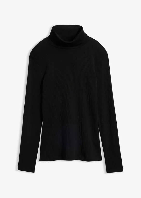 Rollkragenshirt aus reiner Baumwolle in schwarz von vorne - bonprix Rollkragenshirt aus reiner Baumwolle in schwarz von vorne - bonprix