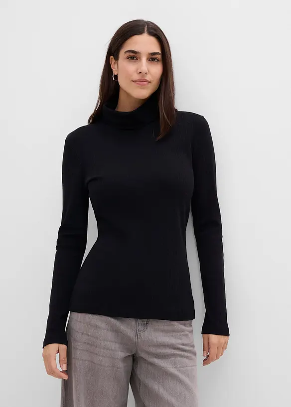 Rollkragenshirt aus reiner Baumwolle in schwarz von vorne (im Anschnitt) - bonprix Rollkragenshirt aus reiner Baumwolle in schwarz von vorne (im Anschnitt) - bonprix