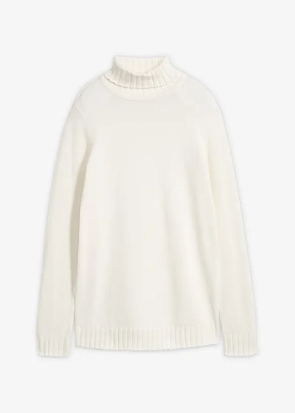 Rollkragenpullover aus Bio-Baumwolle in weiß von vorne - bonprix