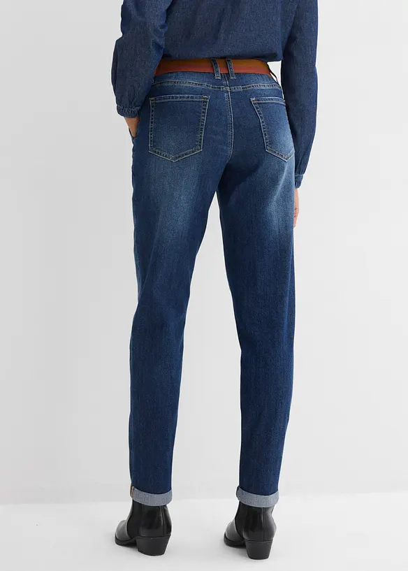 Boyfriend-Jeans, Mid Waist, Gummibund in blau von hinten - bonprix