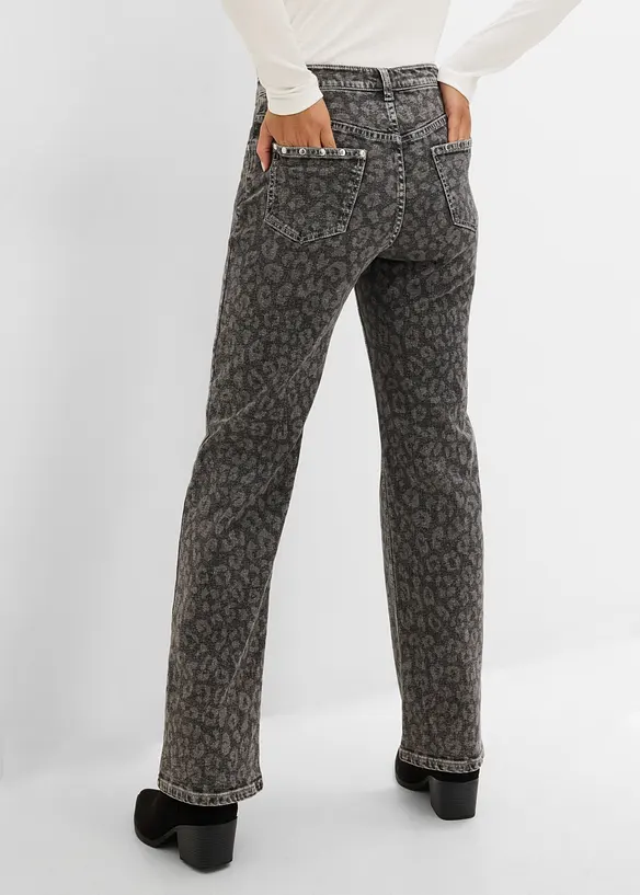 Straight-Jeans High Waist in grau von hinten - bonprix