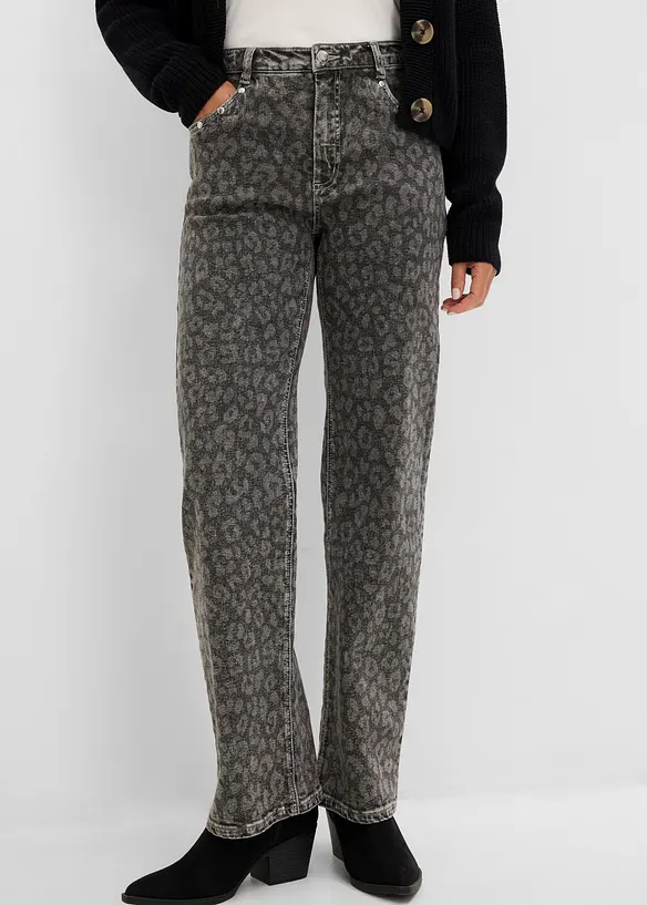 Straight-Jeans High Waist in grau von vorne - bonprix