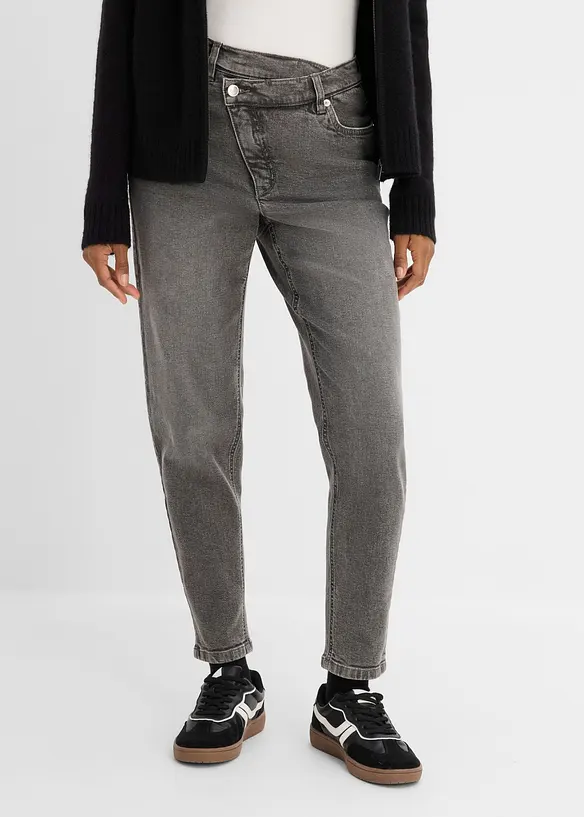 Mom-Jeans High Waist in grau von vorne - bonprix